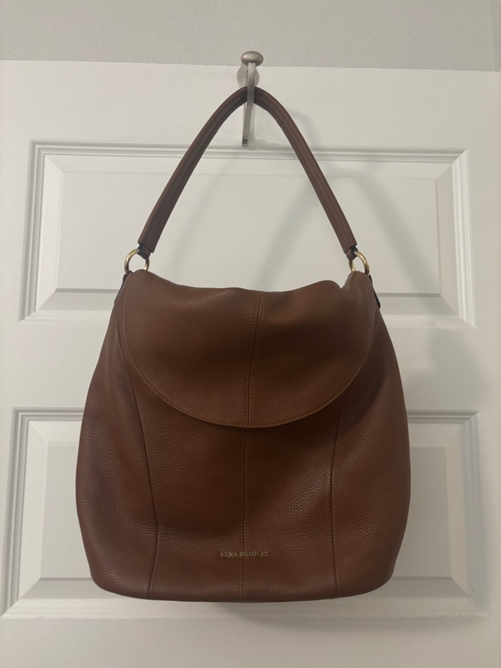 Vera Bradley Tan Pebbled 100% Leather Shoulder Hobo Floral interior desert boho - Picture 3 of 12